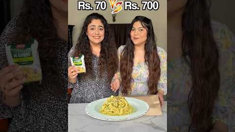 ₹70 vs. ₹700 Aglio-e-olio PASTA comparison! Cheap vs. Expensive Pasta Challenge! #foodchallenge