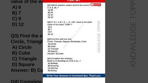 Psychometric Test Questions and Answers – Part # 1